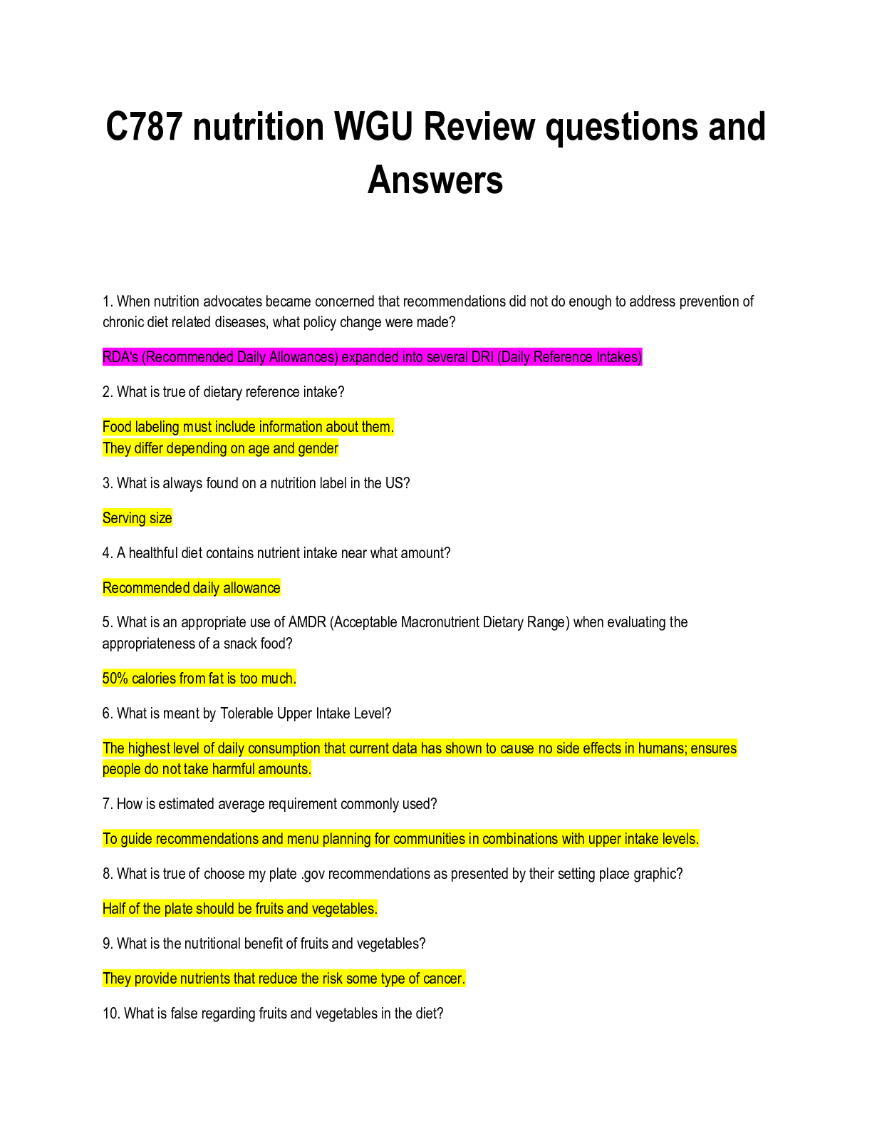 Preview image for C787 nutrition WGU Review questions and Answers